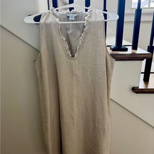 Sleeveless Beige Dress with Lace Trim